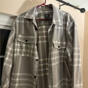 H&M Plaid Beige/White Twill Overshirt Size L